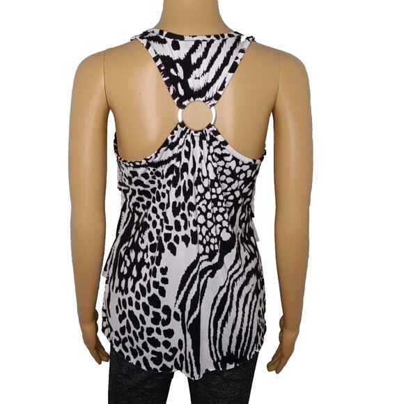 BCX Women's Medium Summer Black & White Ruffle Top Beachy Boho - Picture 6 of 16